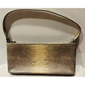 Ann Taylor small shoulder bag in silver and beige faux snakeskin leather print